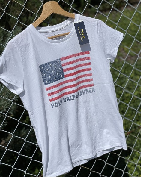 Triko dámské Ralph Lauren bílé s vlajkou